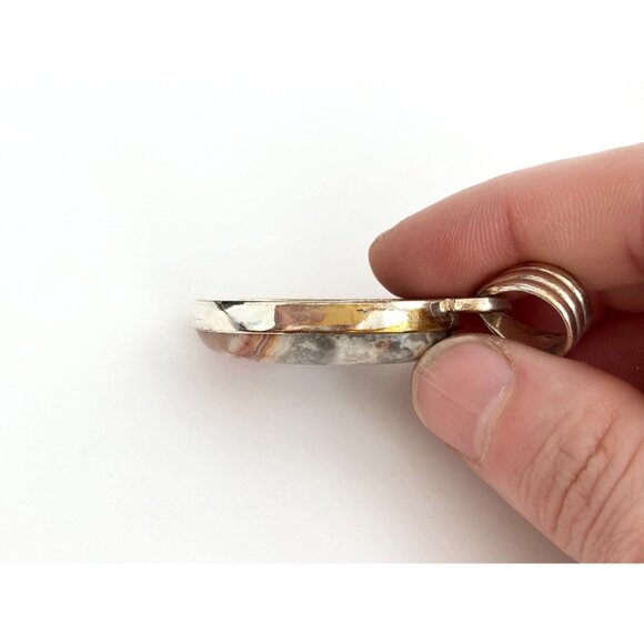 Polished Agate Gemstone Oval Sterling Silver Minimalist 925 Vintage Pendant - Picture 6 of 10